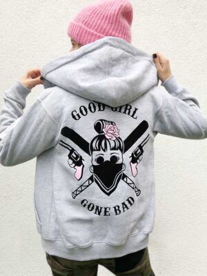 Szara Bluza damska rozpinana z kapturem Good Girl Gone Bad
