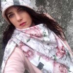 czapka z chustą damska wiosenna w kwiaty piwonie