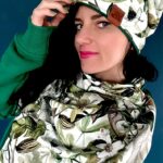 Zielony Komplet wiosenny damski w kwiaty dwustronny czapka + duża chusta