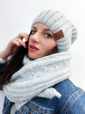 Komplet Zimowy Damski Czapka i Szalik Szary