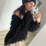 Sweter damski z fredzlami kardigan czarny